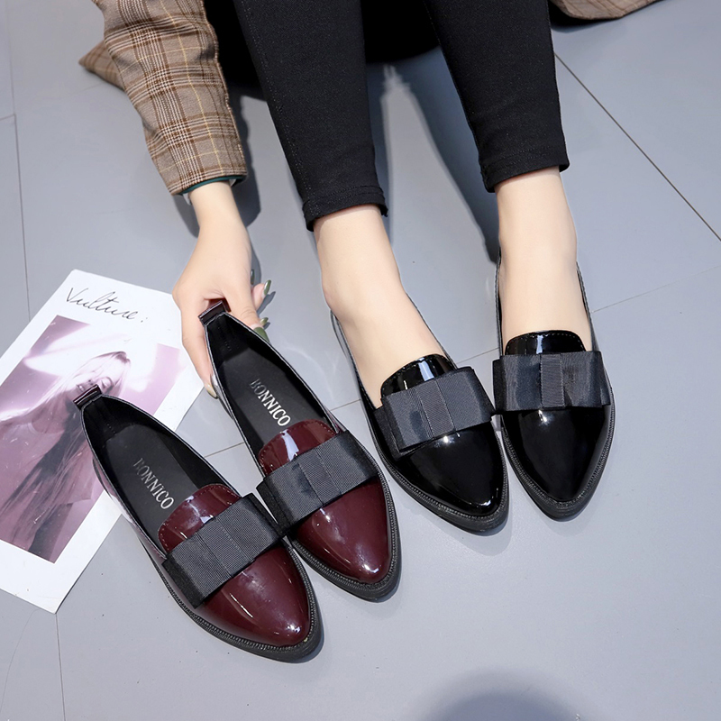 Summer Clothing Stores - Schwarze/Weinrote Lackleder-Spitzschuhe, Slipper mit Schleifenknoten, Vielseitige