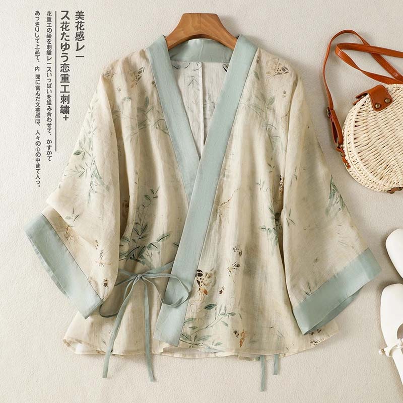 Summer Clothing Wraps - Vintage Blumenmuster Kurzer Kimono Cardigan Damen