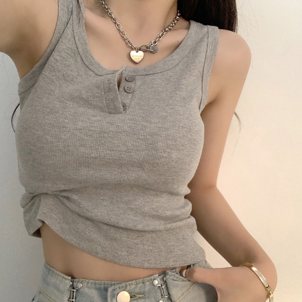 Summer Zara - Tank-Top für Damen, gerippt, mit Knopfleiste,