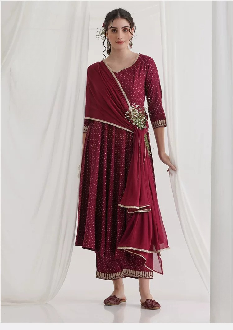 Damen Maroon Ethnisches Kurta- – Summer Clothing Pakistan Bewertung und Preis